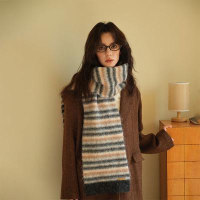Luxury Winter Wool Blend Scarf Women Striped Pashmina Shawl Handkerchief Warm Lady Chuncky Shawl Wrap Soft Pareo Bufanda