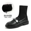 Metal Chains Leather Boots With Stretch Knitting Sock Botas Mujer 41-43Big Size Pearl Beading Chelsea Bottines Short Women Boots