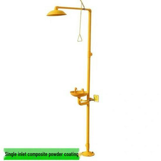 304 Stainless Steel Floor-Mounted Emergency Shower & Double Nozzle Eye Wash Station Single Inlet Eye Washer