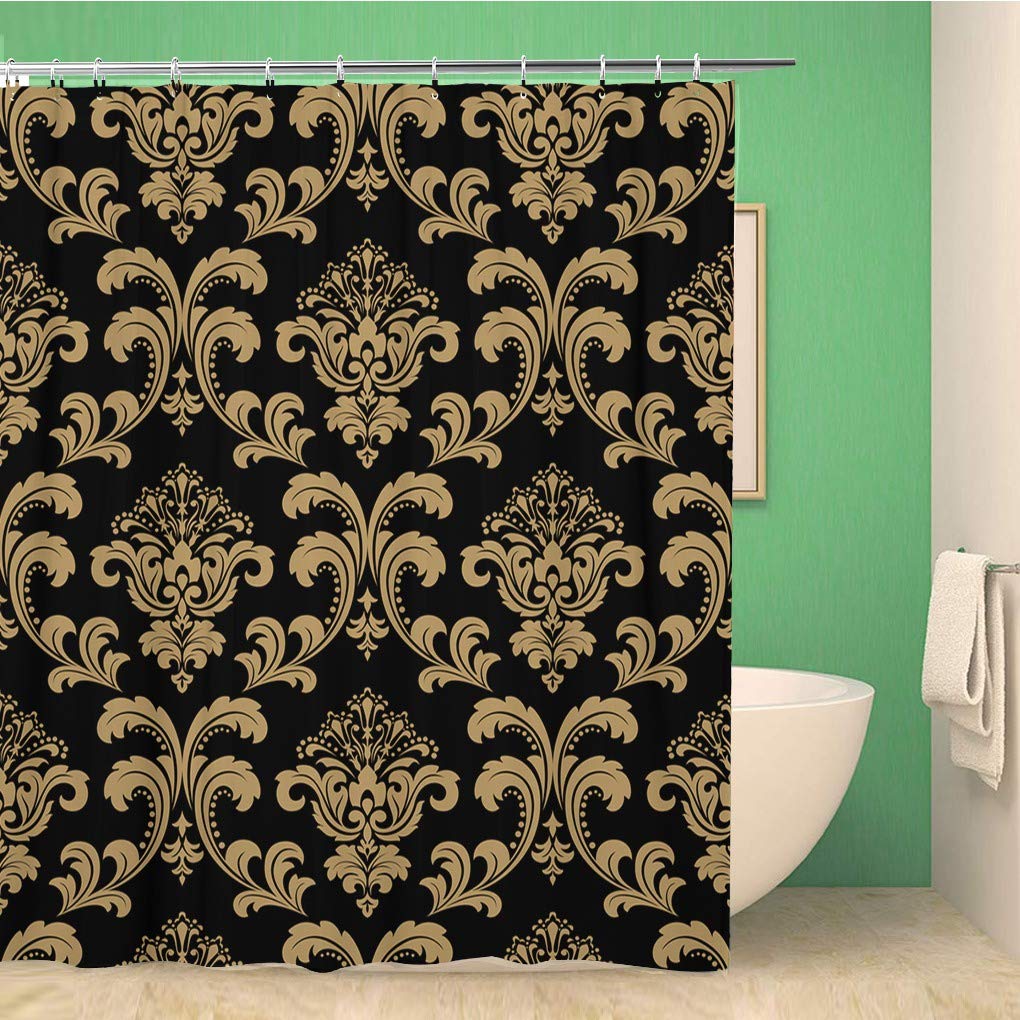 Antique Shower Curtain,Victorian Style Medieval Motifs With Classic Baroque Oriental Shapes,Cloth Fabric Bathroom Set With Hooks