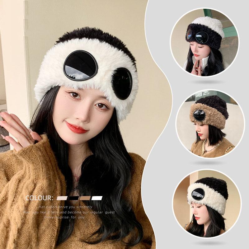 Frauen Caps Winddicht Gläser Hut Plüsch Winter Mode Gorros Kappe Befestigung Stapeln Gestrickte Hüte Frauen Persönlichkeit Ski Cap
