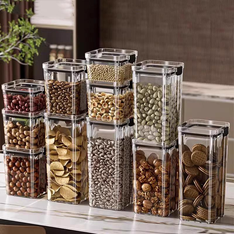 Vzduchotěsná plastová dóza na potraviny Průhledná na cereálie, bonbóny, sušené potraviny Nádoby do lednice Domácí kuchyně