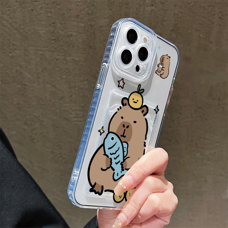 Card Slot Holder Silicone Wallet Pocket Case For Realme C55 C65 Oppo A60 A3 Pro Samsung A16 A26 A36 A56 iPhone 17 16 14 13 Cover Clear Phone Bumper