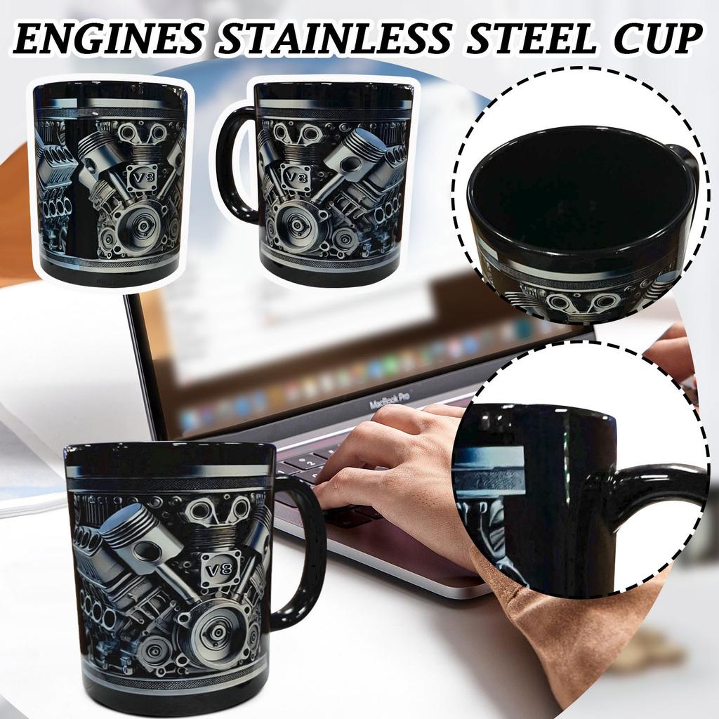 Personalized Stainless Steel Mug - V8 & V6 Engine Design, & Stylish, Perfect For Car Enthusiasts