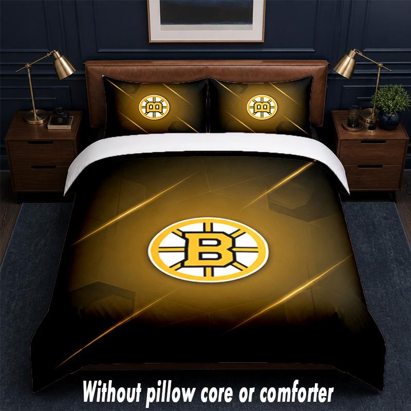 Set Biancheria da Letto Design Boston Bruins 1 Copripiumino + 2 Federe Morbido Traspirante Biancheria da Letto per la Casa