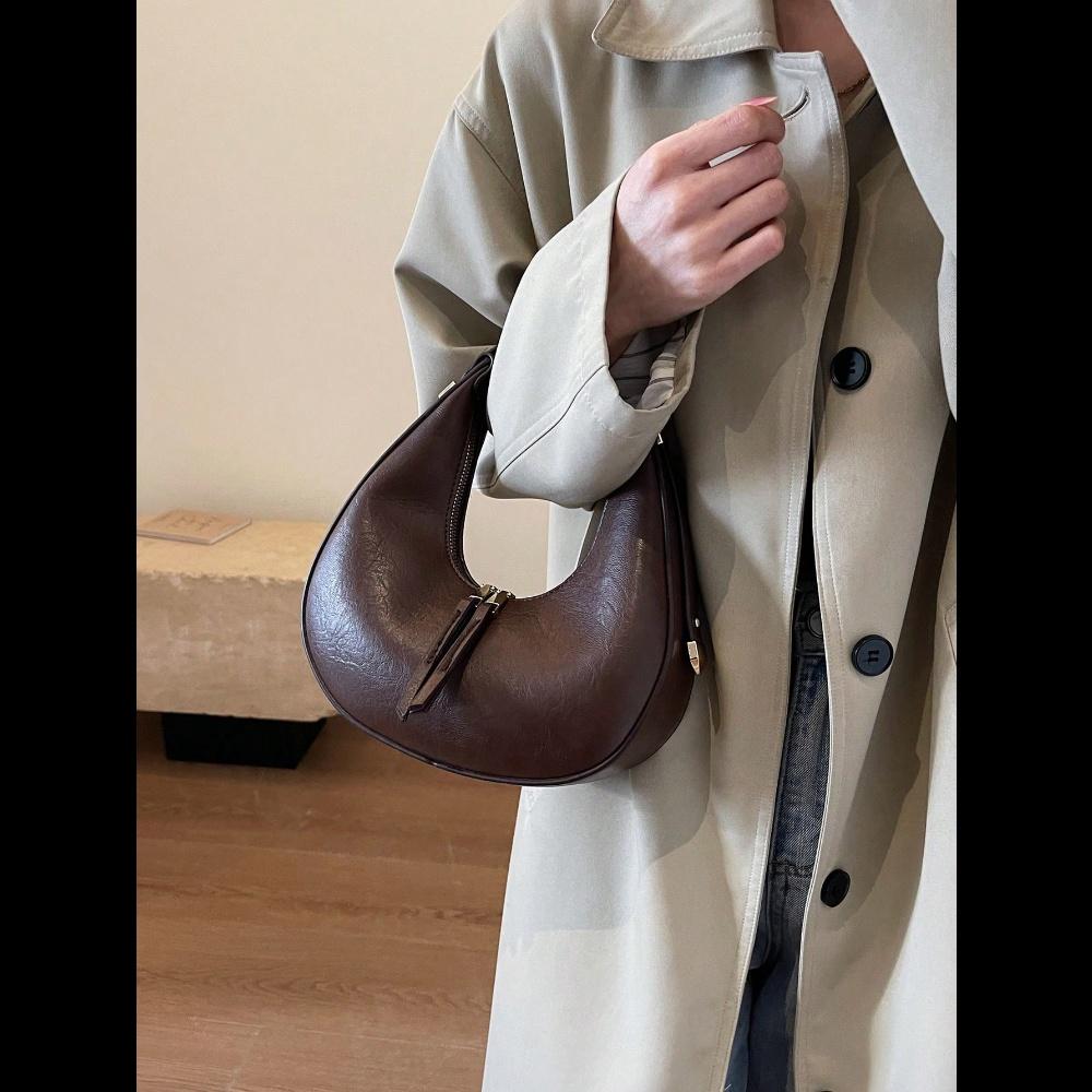 Moterims minkštos odos koldūno formos rankinė ant peties, didelės talpos kasdienė rankinė, rankinė, madinga pusmėnulio formos rankinė moterims, elegantiška rankinė moterims
