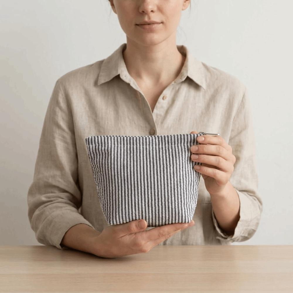 Large Capacity Striped Cosmetic Bag Handheld Pencil Pouch Women Toiletry Bag  Travel Essential