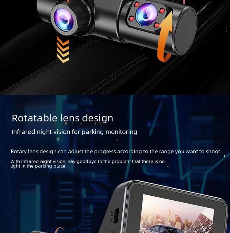 1080P HD Car Dash Cam with 360° Adjustable Triple Lens and Reversing Image
