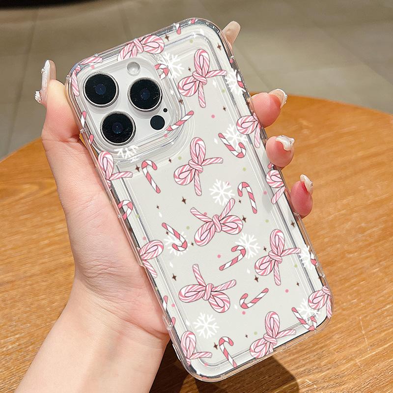 Christmas Candy Cane & Bow Transparent Phone Case For Xiaomi Redmi Note 13 12 Pro Plus 5G 11 10 Redmi 13 12 13C 12C Clear Cover