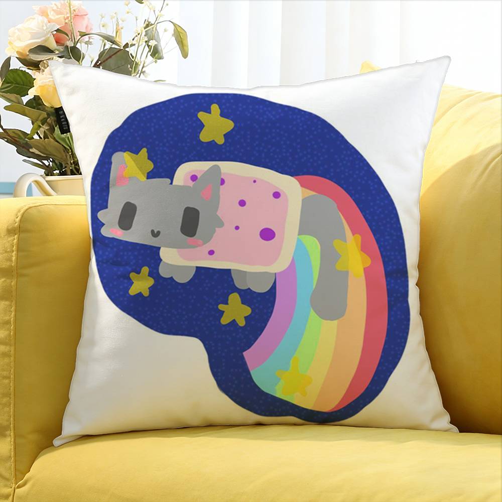 Cute Rainbow Nyan Cat World Various Sizes Square Pillow Case For Car Home Bedchamber Decor