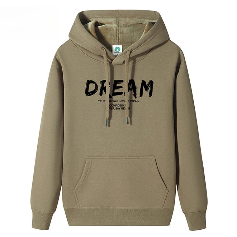 QICED Autumn and Winter Hooded Sweatshirt Men's Hooded Warm Padded Thickened Pullover Loose Large Size Trendy Hoodie