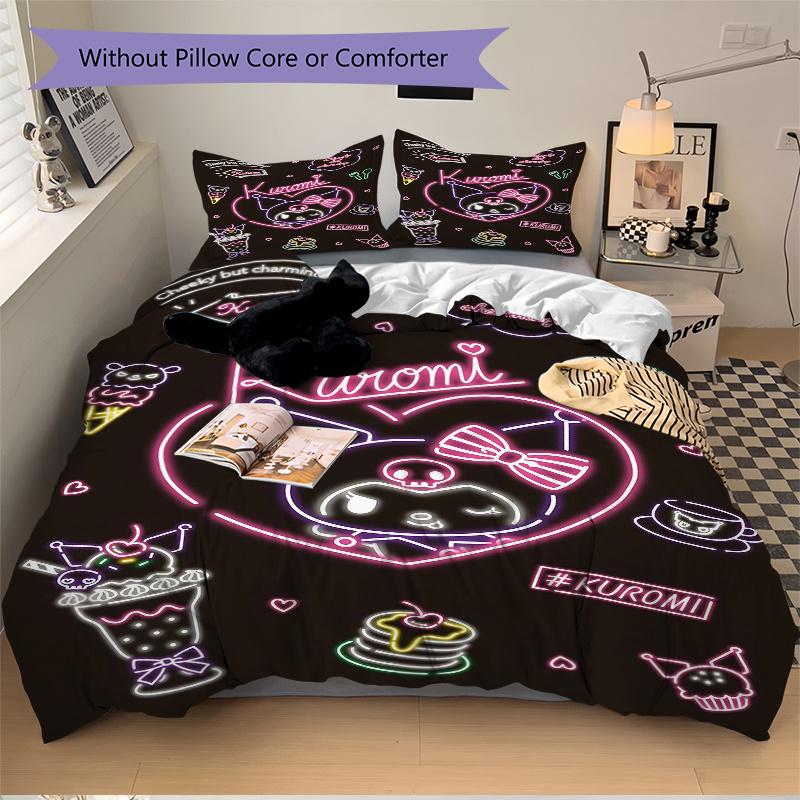 3pcs Kuromi's Sweet Adventure Bedding Set, Including Without Filling, Soft and Comfortable Home BedroomH067