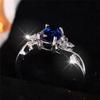 Luxury Female Blue Zircon Stone Oval Finger Ring Vintage Silver Color Wedding Band Bridal Jewelry For Women
