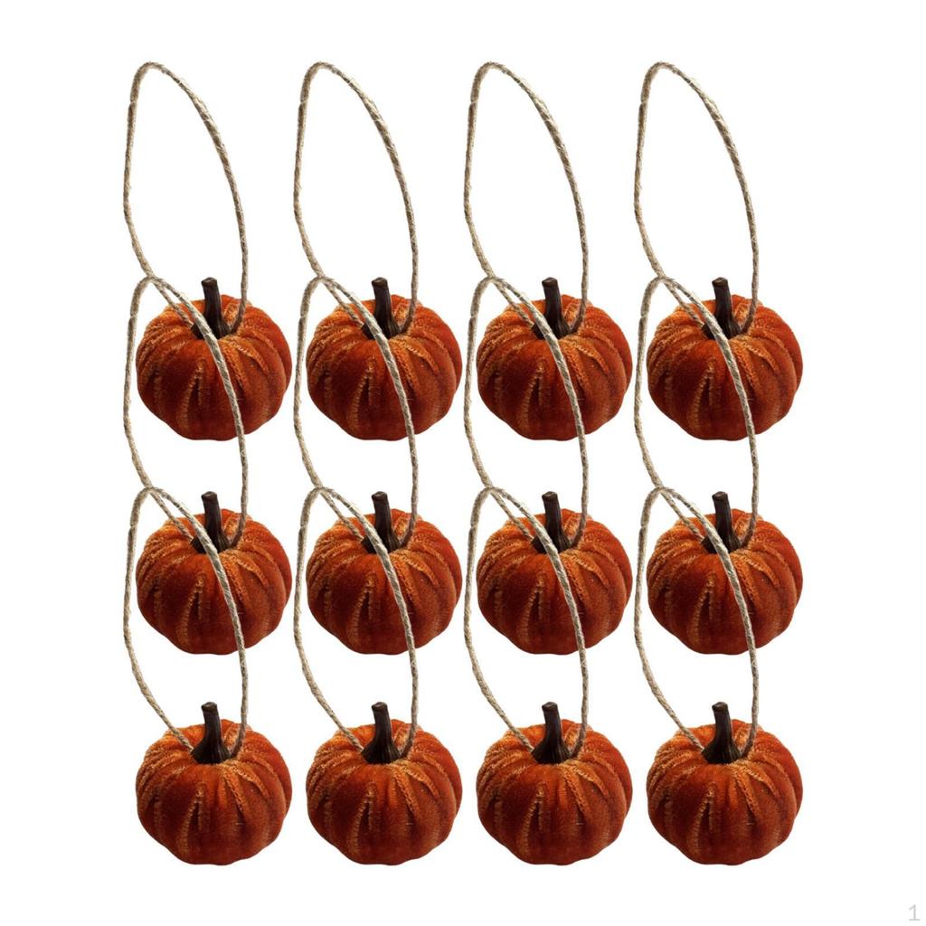 12 Artificial Velvet Pumpkins, Fake Small Fall Decorations for Halloween Table, Assorted