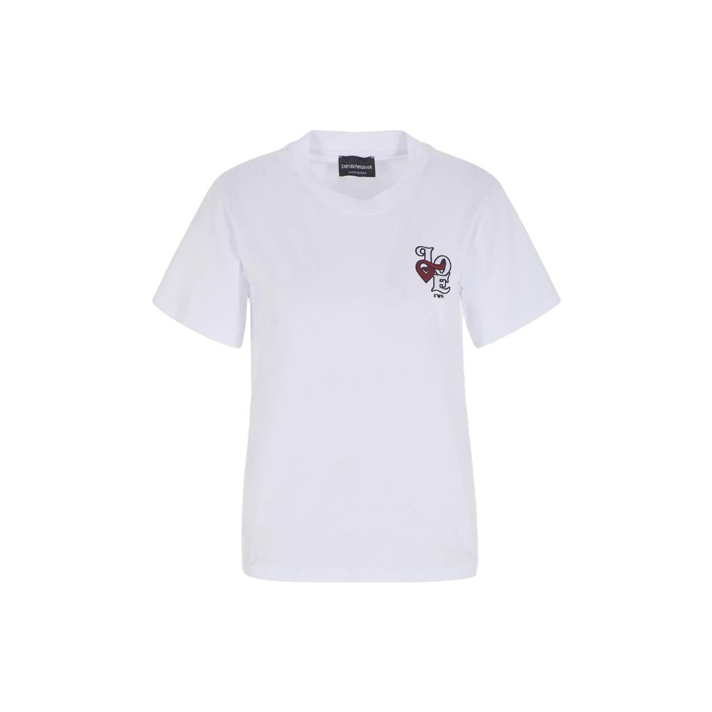 Emporio Armani FW23 Limited Edition Letter Logo Printed Crew Neck Short Sleeve T-Shirt Women Tops White 6R2T6A-1JTUZ-0100