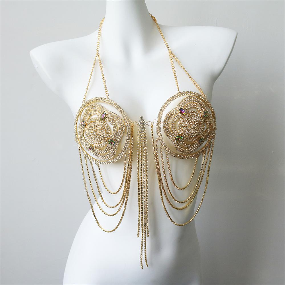 European And American Rhinestone Fringed Chest Chain, Women S Sexy Exaggerated Fringed Full Diamond Bra Chain Body Chain