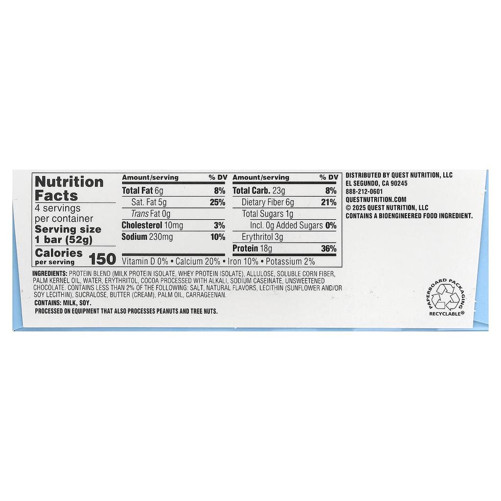 Quest Nutrition, Protein Bar, Cookie & Cream, 4 Bars, 52g (1.83oz) each