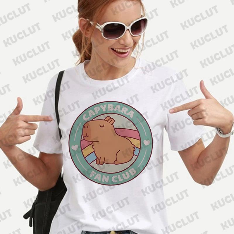 Woman Clothing Japanese Style Cute Capybara Print Tees Shirt Fashion Female Clothes T-Shirts Funny Animal Graphic Y2k Tops