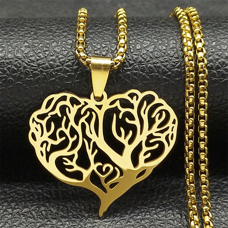 Fashion Tree of Life Round Necklace for Women Men Stainless Steel Gold Color Chain Necklaces Jewelry arbre de vie N3399S02