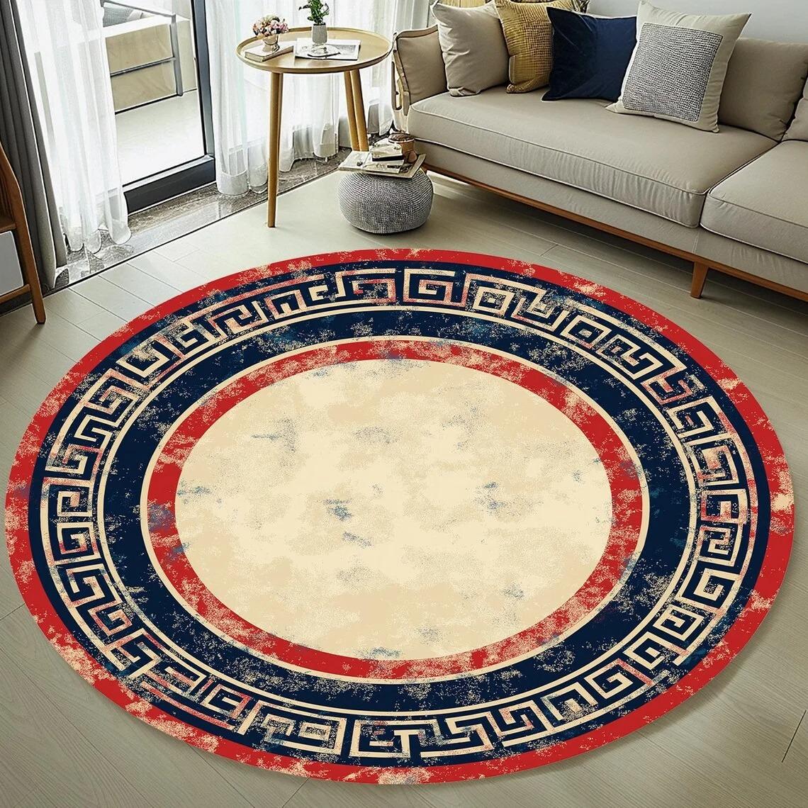 Rustic Rug, Round Area Rug, Floral Rug, Bedroom Rug, Non Slip Rug, Dorm Rug, Turkey Modern Rug, Primitive Rug Non Slip Washable 80cmx80cm