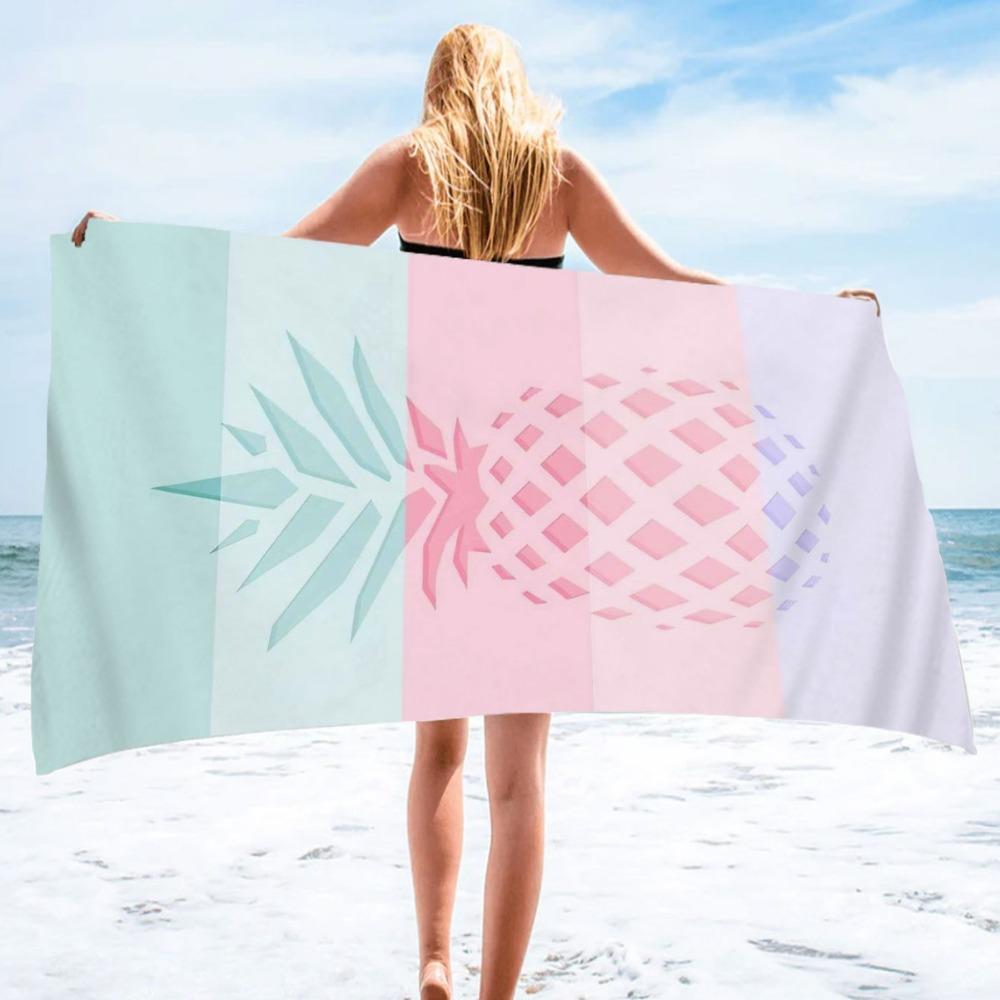 Colored-skin Pineapple Digital-printed Polyester Superfine Fiber Double-sided Fleece Beach Vacation Bath Towel, Beach Towel