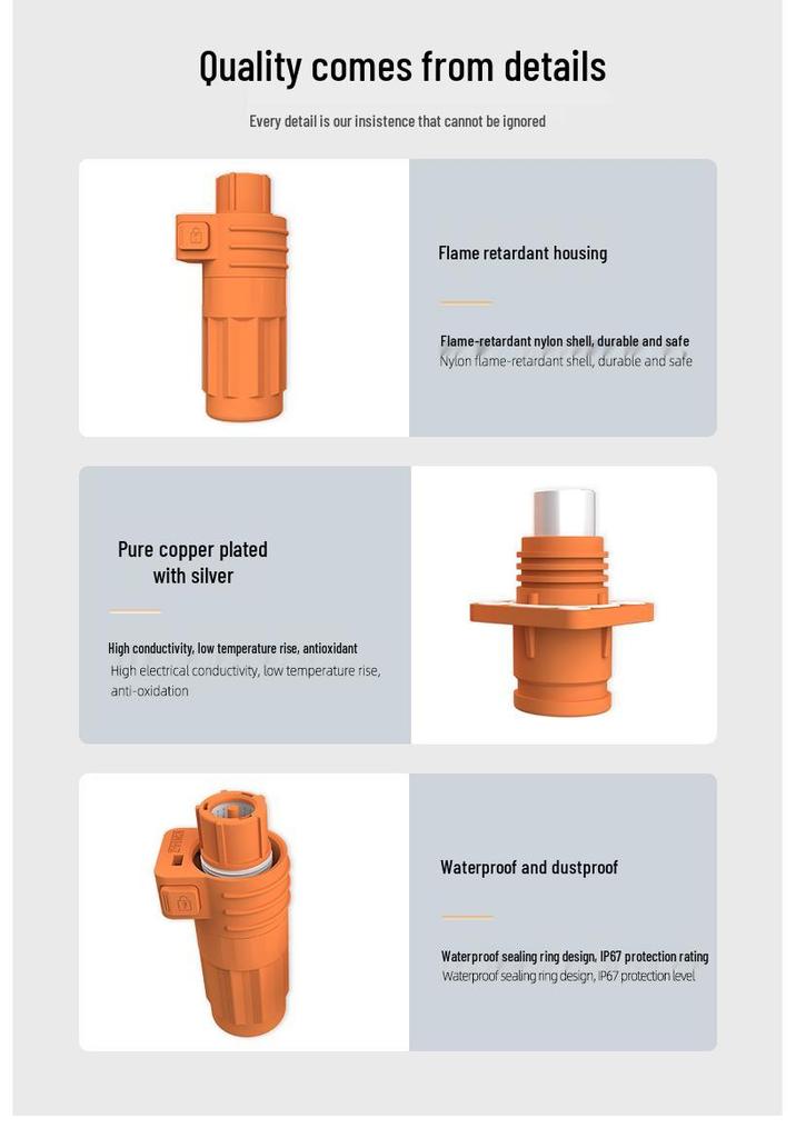 High-Power Lithium Battery Connector: 400-450A, IP67 Waterproof, Quick Connect Terminal for Energy Storage.