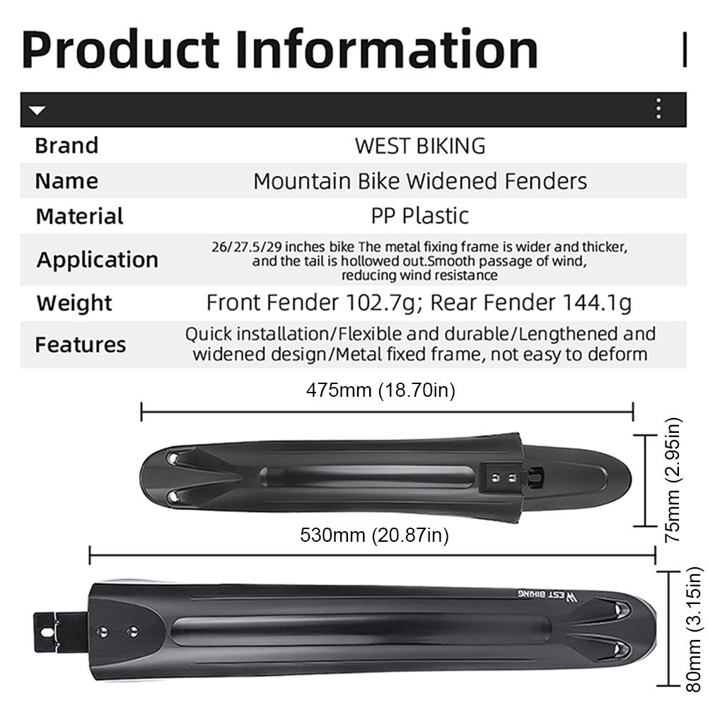 2Pcs Bike Fenders Mudguard Dustproof Cycling Splash Guard Universal Bicycle Mudguard Splash Proof for Mountain Bike