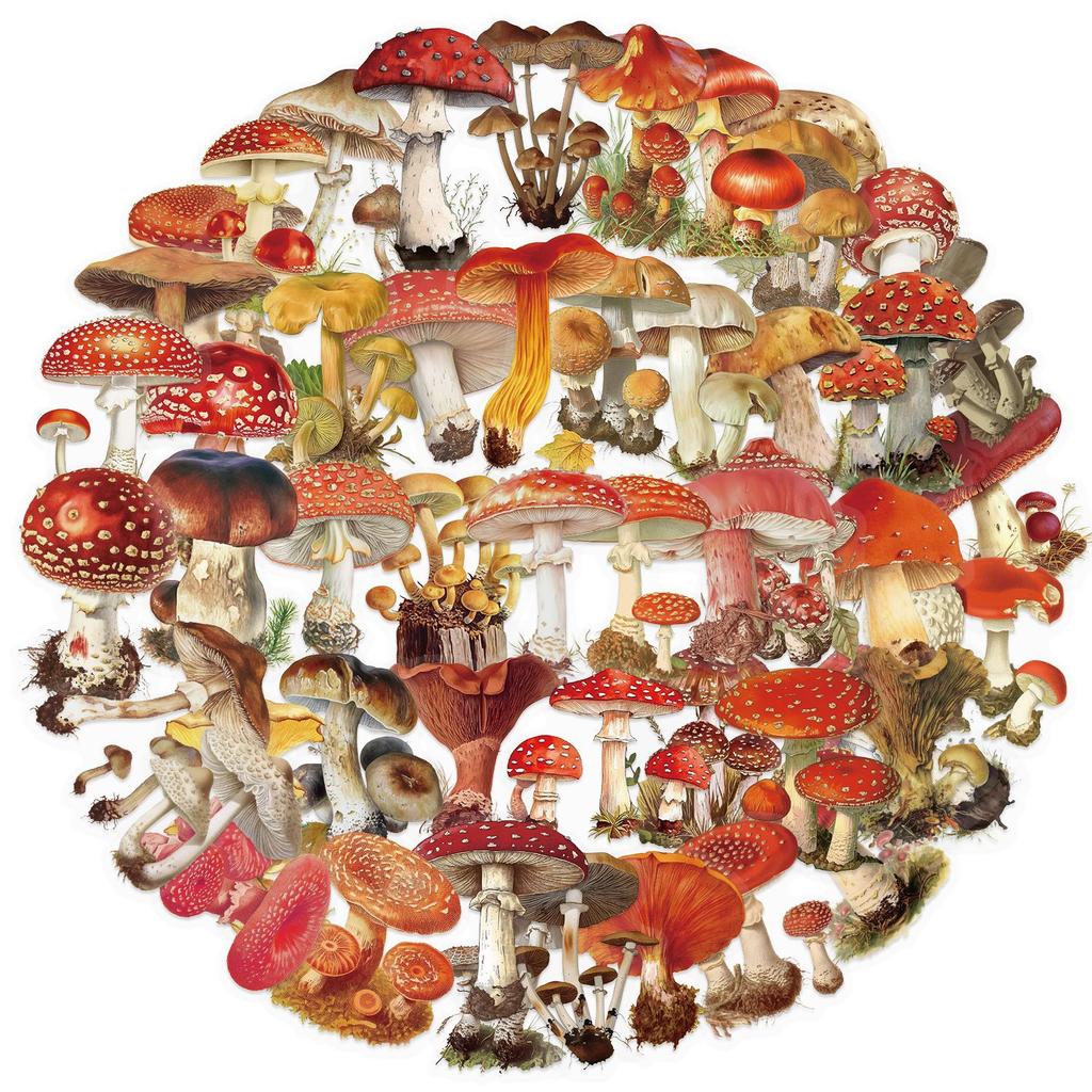 50PCS Vintage Mushroom Graffiti Transparent Stickers Phone Guitar Laptop Notebook Suitcase Cup Waterproof Sticker Decals Toy