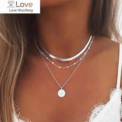 Módne vrstvené náhrdelníky hadíková retiazka strieborná zlatá náhrdelník s príveskom v tvare mince boho korálkové šperky pre ženy dievčatá párty šperky