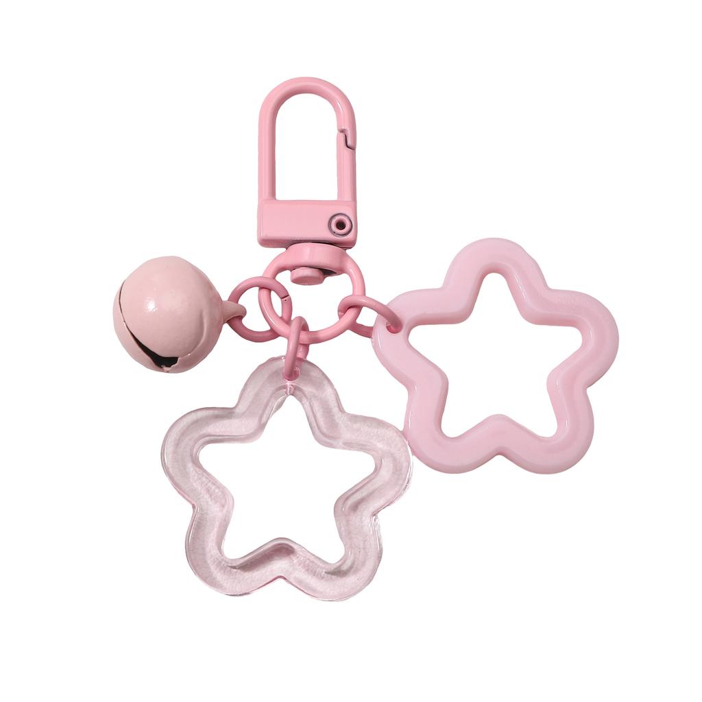 6.5cm Alloy Colored Hollow Out Dual Five Pointed Star Bell Keychain
