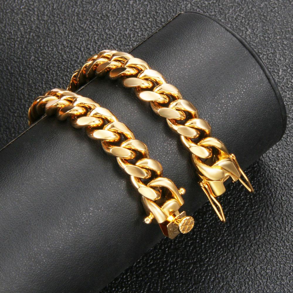 14Mm Titanium Steel Faucet Buckle Bracelet European and American Hiphop Stainless Steel Titanium Steel Wind Circular Grinding Cuban Chain