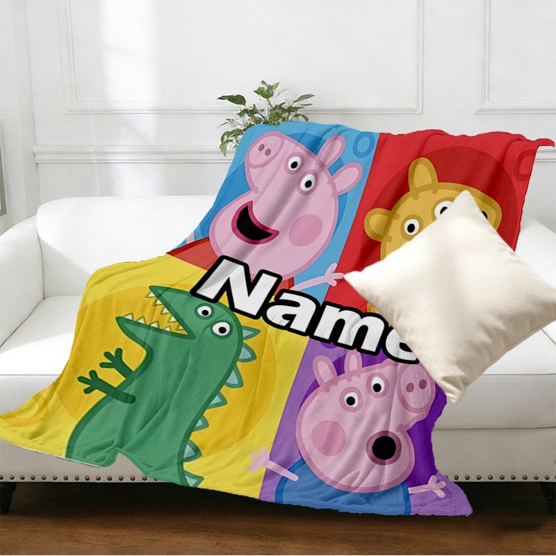 Custom Name Personalized Peppa Pig Print Blankets, Home Decor, Bedroom, Sofa, Camping, Couch, Gifts for Birthday Christmas