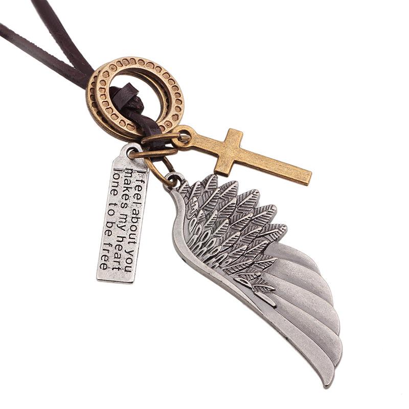 Angel Wings Genuine Leather Hip Hop Necklace - European & American Style