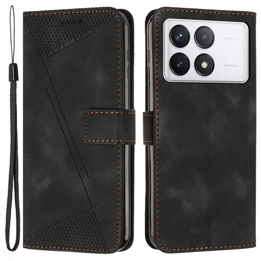 For Xiaomi Redmi K70E 5G/Poco X6 Pro 5G Leather Wallet Case Stand View Phone Cover Triangle Pattern Imprinted