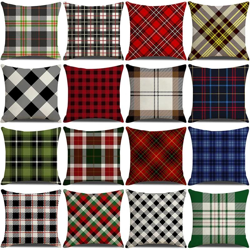 Jessica Chen Unisex Vintage Check Pillow Cases 45X45cm Home Bedroom Sofa Decorative Throw Pillow Covers Simple Colorful Plaid Stripes Cushion Covers