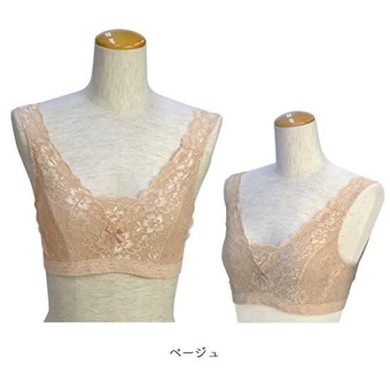 New Japanese Lace Beige [kimono Cafe] Bra, (Beige, L)