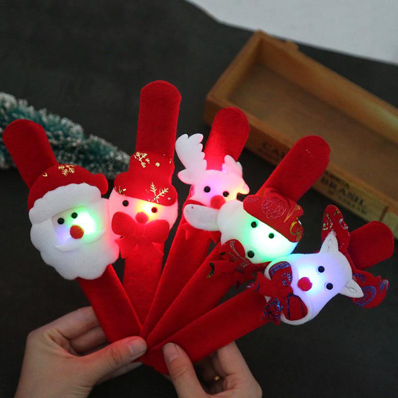 Festive Snap Bracelet Christmas Light Up Wristband Plush Santa Sleigh Kids Gift Holiday Party Favor Cartoon Toy
