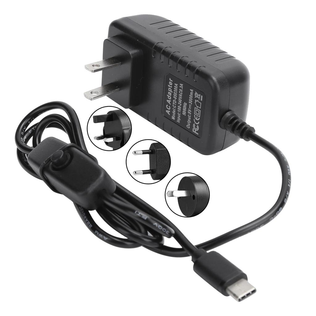 4B 5V 3A TypeC Şarj Cihazı için Güç Kaynağı Açma/Kapama Anahtarlı Güç Adaptörü 100240V