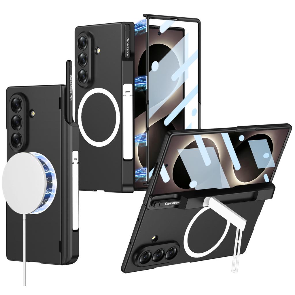 Applicable To Samsung ZFold8Ultra Folding Screen Mobile Phone Case Wireless Charging Magnetic Suction Pen Holder Creative Bracket Wireless Ring