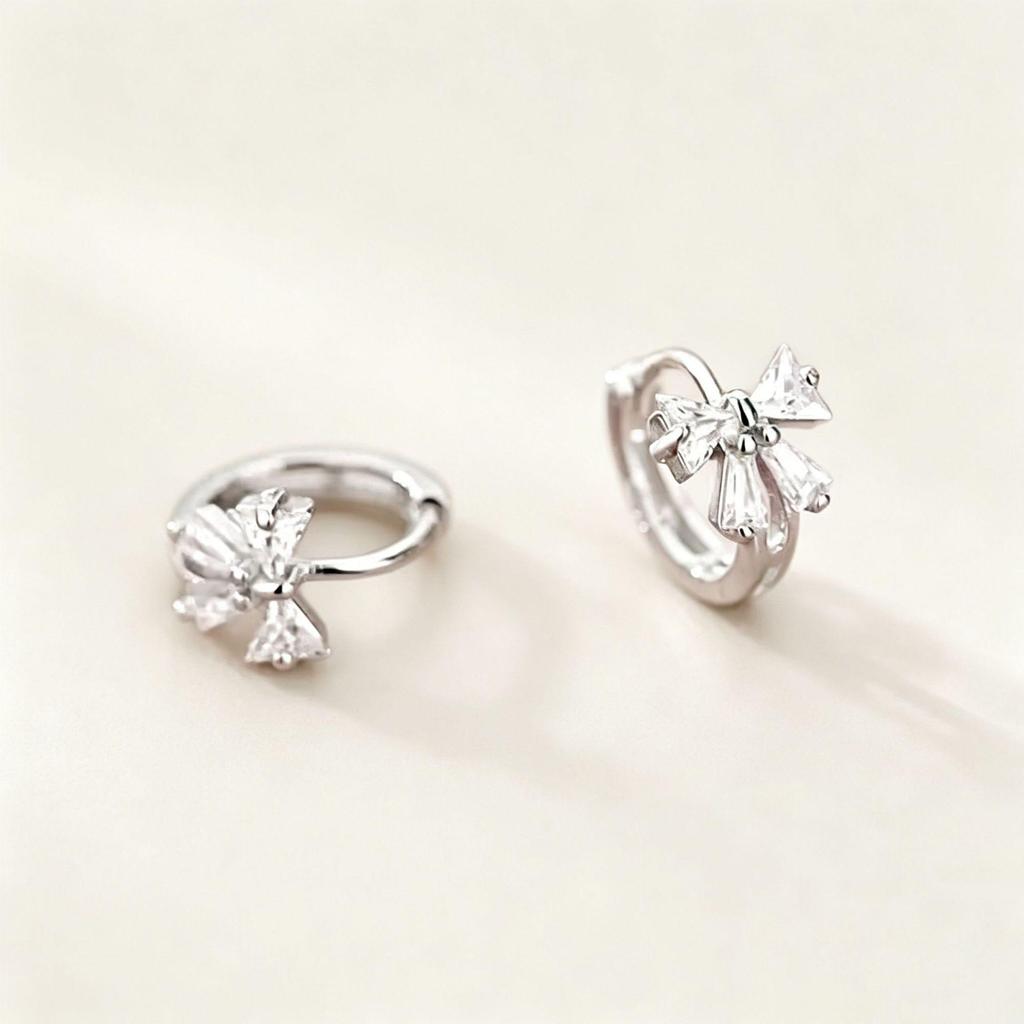 Super Shiny Zirconia Bow Earrings - Women's Fashionable Korean Style Luxury Jewelry.