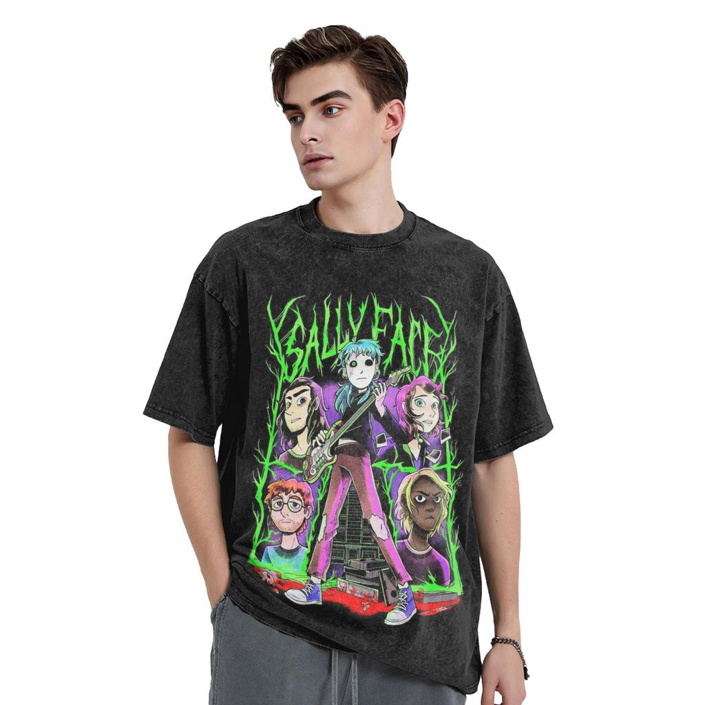Sally Face Poster T Shirt Hip Hop Washed 100% Cotton Street T-Shirts Vintage Men Women Tops Streetwear Printed Tees