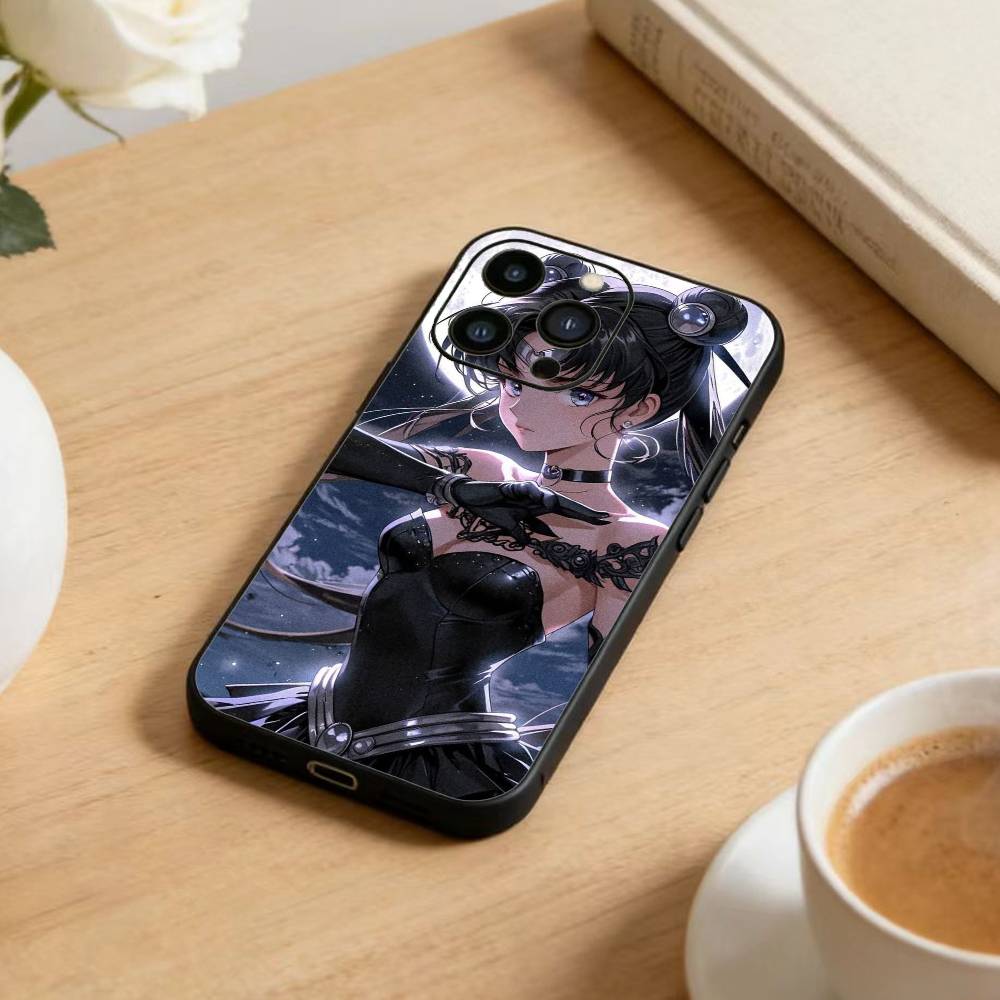 Cartoon S-Sailor M-Moons Phone Case For iPhone17,16,15,14,13,12 Plus,Max Soft Silicone Black Cover