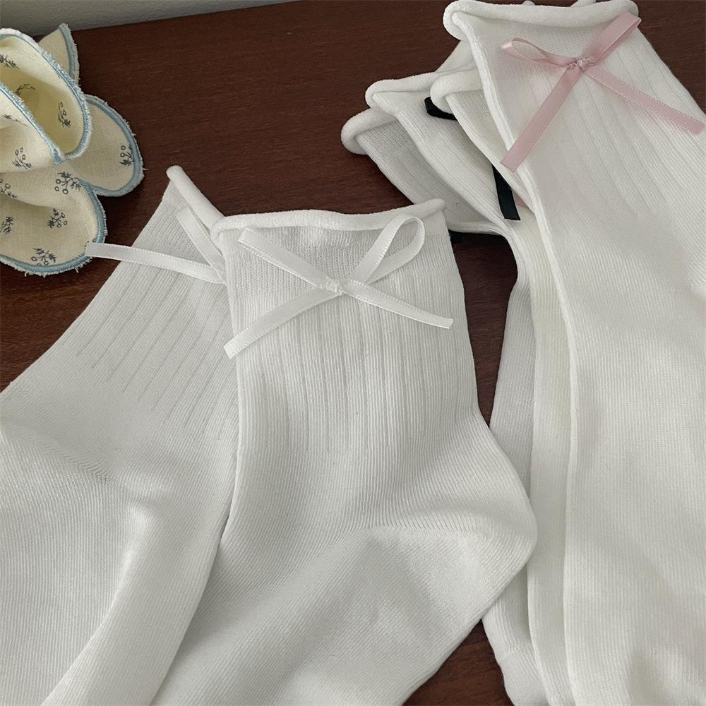 Ladies Spring and Summer New Simple Bowknot Boneless Tube Socks