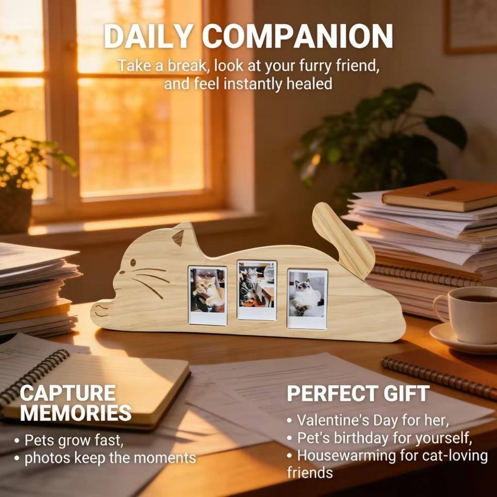 Rotatable Tail Cat Shape Photo Frame Adjustable Angle Kitten Wooden Photo Holder  Keepsake