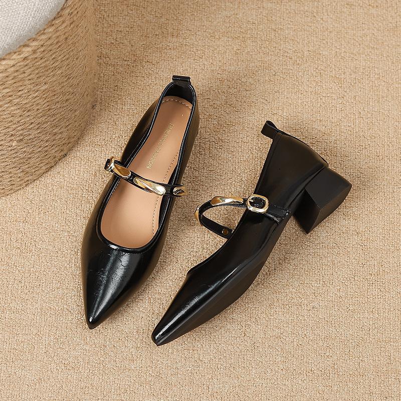 

Y303-13 one-word buckle with pointed tip Mary Jane women s shoes 2025 autumn retro versatile work shallow mouth single shoes 40 чорний