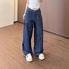 JYL Women's Cargo Jeans American Patchwork Multi-Pocket Niche Bootcut Wide-Leg Denim