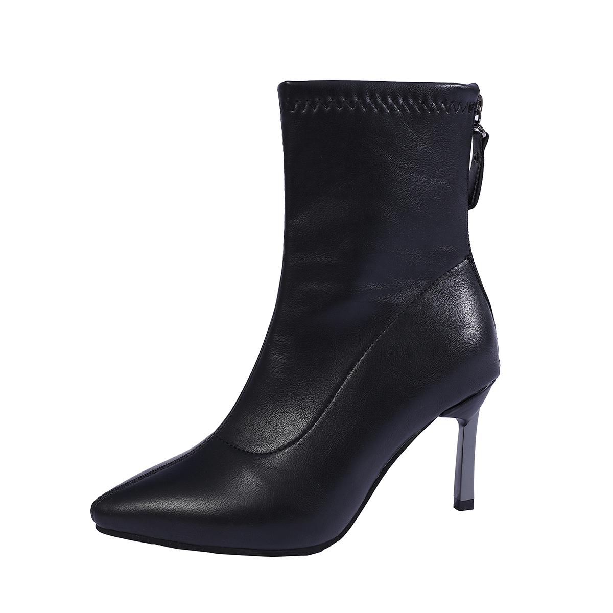 

Черные ботильоны женские осенне-зимние простые на тонком каблуке ботильоны-голыши французский острый носок темперамент высокий каблук ботильоны скинни 42