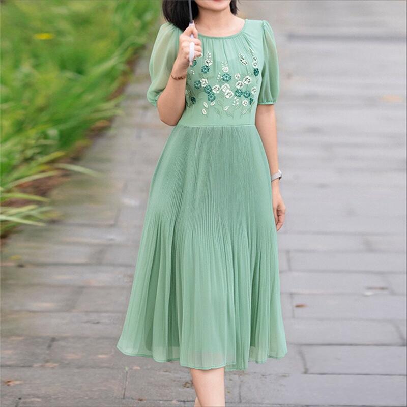 

ZANZEA Женское повседневное летнее платье с круглым вырезом и короткими рукавами, с вышивкой XL зелёный