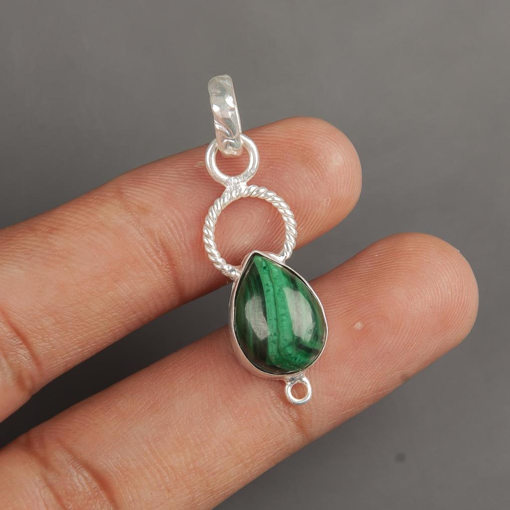 Natural Malachite Gemstone 925 Sterling Silver Handmade Lightweight Pendant 1.40" Jewelry for Women PP-12-29