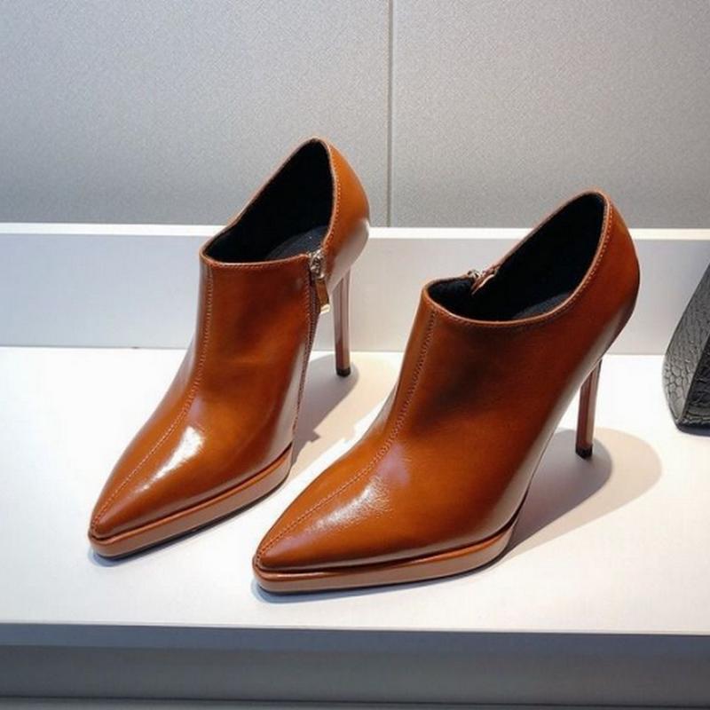 Fashion FHC 2024 New Women High Heeled Naked Boots,Ankle Botas,Autumn Platform Shoes,Pointed Toe,Side Zip,Black,Beige,Brown,Dropship